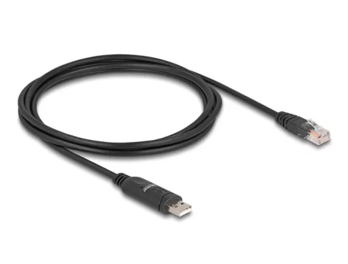 Delock Adapter USB 2.0 A-típusú csatlakozó - 1 x soros RS-232 RJ45 csatlakozó 1,8 m fekete (DL-64304)