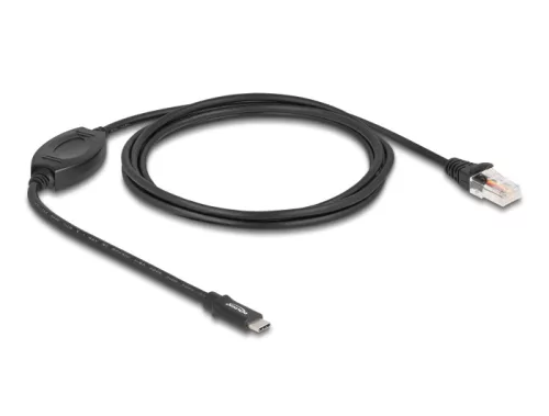 Delock Adapter USB 2.0 Type-C  csatlakozó - 1 x soros RS-232 RJ45 csatlakozó 1,8 m fekete (DL-64305)