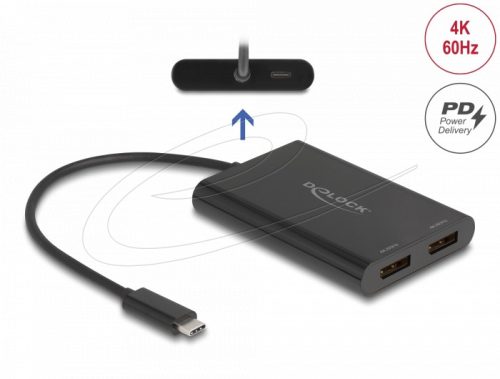 Delock USB Type-C  adapter 2 x DisplayPort 4K 60 Hz-hez DisplayLink  grafikával és USB PD-vel