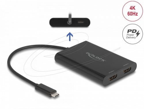 Delock USB Type-C  adapter 2 x HDMI 4K 60 Hz-hez DisplayLink  grafikával és USB PD-vel