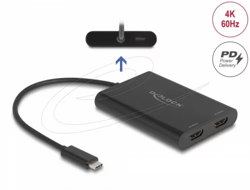 Delock USB Type-C  adapter 2 x HDMI 4K 60 Hz-hez DisplayLink  grafikával és USB PD-vel (DL-64309)