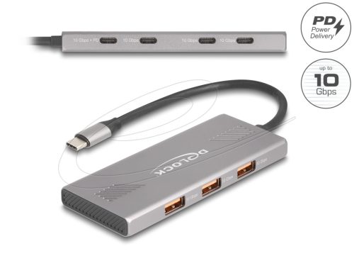 Delock 7 portos USB-elosztó, 10 Gbps, 4 db USB Type-C  csatlakozóaljzattal és 3 db USB Type-A csatlakozóaljjal