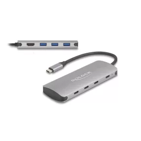   Delock 7 portos USB 10 Gbps Hub és 4K HDMI kimenet USB Type-C  csatlakozóval és PD 3.0 90 Watt (DL-64323)