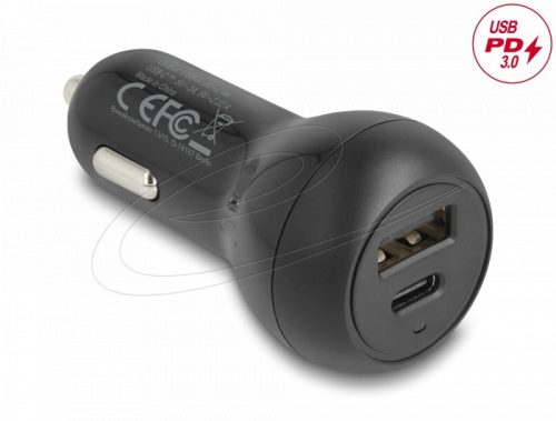 Delock autós töltő USB Type-C  PD 3.0 és USB Type-A 32 W teljesítménnyel