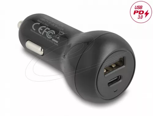 Delock autós töltő USB Type-C  PD 3.0 és USB Type-A 32 W teljesítménnyel (DL-64329)