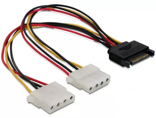 Delock 15 tűs SATA (apa)   2 db 4 tűs Molex (anya), 20 cm-es hálózati kábel (DL-65159)