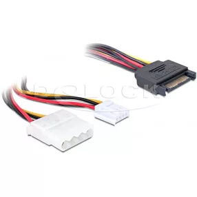   Delock 15 tűs SATA (apa) - 4 tűs Molex (anya) + 3,5" floppy, Y hálózati kábel (DL-65227)