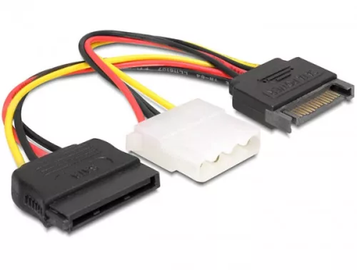 Delock 15 tűs SATA (apa)   4 tűs Molex (anya) + 15 tűs SATA (anya), hálózati kábel (DL-65235)