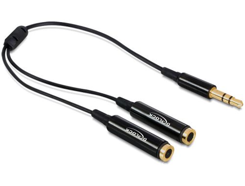 Delock kábel, audio sztereo jack apa, 3.5 mm > 2 x sztereo jack anya, 25 cm, fekete