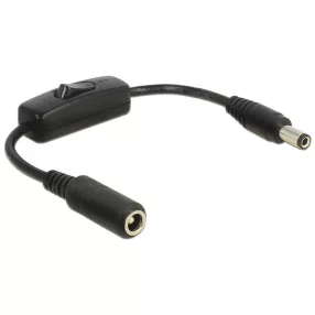   Delock DC-adapterkábel, 5,5 x 2,5 mm csatlakozódugó > DC-csatlakozóhüvely 5,5 x 2,5 mm, kapcsolóval, (DL-65497)