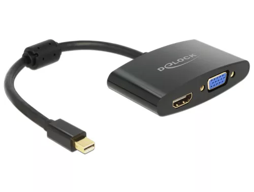Delock Adapter mini Displayport-dugós csatlakozó > HDMI / VGA-csatlakozóhüvely fekete (DL-65553)