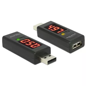   Delock USB 2.0 A dugó > A hüvely átalakító LED-es Volt és Amper kijelzővel (DL-65569)