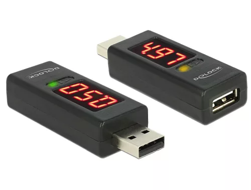 Delock USB 2.0 A dugó > A hüvely átalakító LED-es Volt és Amper kijelzővel (DL-65569)