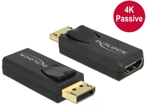 Delock Adapter Displayport 1.2-dugós csatlakozó > HDMI-csatlakozóhüvely 4K passzív, fekete (DL-65571)