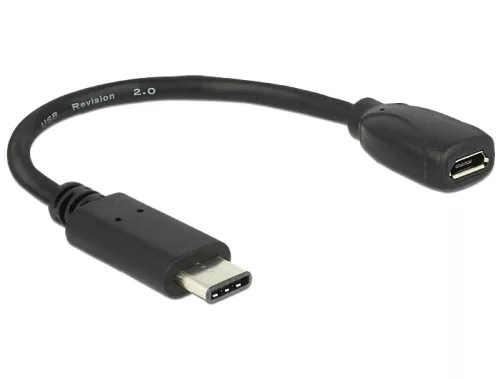 Delock Adapterkábel USB Type-C 2.0 dugó > USB 2.0 Micro-B típusú hüvely 15 cm fekete (DL-65578)