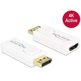   Delock Adapter Displayport 1.2-dugós csatlakozó > HDMI-csatlakozóhüvely 4K aktív, fehér (DL-65580)