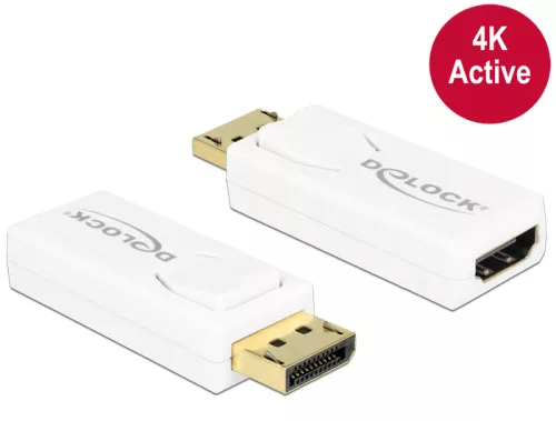 Delock Adapter Displayport 1.2-dugós csatlakozó > HDMI-csatlakozóhüvely 4K aktív, fehér (DL-65580)