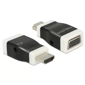   Delock Adapter HDMI-A dugó > VGA hüvely audióval, fekete-fehér (DL-65586)