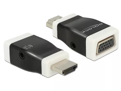 Delock Adapter HDMI-A dugó > VGA hüvely audióval, fekete-fehér (DL-65586)
