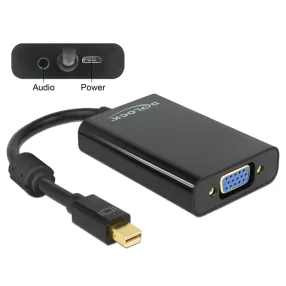   Delock Adapter mini Displayport 1.1-dugós csatlakozó > VGA-csatlakozóhüvely, Audió, MicroUSB, fekete (DL-65598)