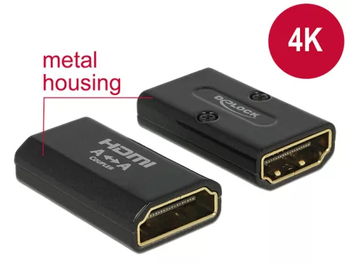 DELOCK High-Speed HDMI adapter Ethernet HDMI-A anya > HDMI-A anya 4K kimenet fordítóval fekete (DL-65659)