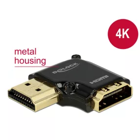   Delock adapter Gyors-sebességű HDMI Ethernettel - HDMI-A anya > HDMI-A apa 4K 90 fokos bal fekete (DL-65660)