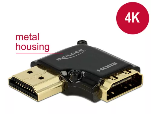 Delock adapter Gyors-sebességű HDMI Ethernettel - HDMI-A anya > HDMI-A apa 4K 90 fokos bal fekete (DL-65660)