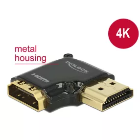   Delock adapter Gyors-sebességű HDMI Ethernettel - HDMI-A anya > HDMI-A apa 4K 90 fokos jobbra fekete (DL-65661)