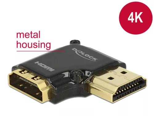 Delock adapter Gyors-sebességű HDMI Ethernettel - HDMI-A anya > HDMI-A apa 4K 90 fokos jobbra fekete (DL-65661)