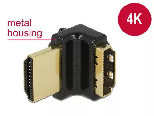 Delock adapter Gyors-sebességű HDMI Ethernettel - HDMI-A anya > HDMI-A apa 4K 90 fokos fel fekete (DL-65663)