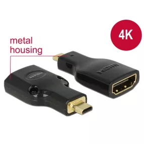   Delock adapter Gyors-sebességű HDMI Ethernettel - HDMI micro-D apa véggel > HDMI-A anya 4K fekete (DL-65664)