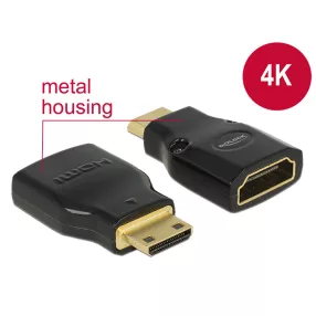  Delock Adapter Gyors-sebességű HDMI Ethernettel - HDMI Mini-C apa > HDMI-A anya 4K fekete (DL-65665)