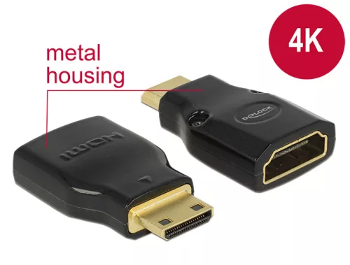 Delock Adapter Gyors-sebességű HDMI Ethernettel - HDMI Mini-C apa > HDMI-A anya 4K fekete (DL-65665)