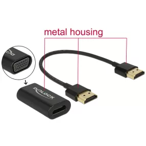   Delock Adapter HDMI-A-csatlakozódugóval > VGA-csatlakozóhüvellyel, fém burkolat, 15 cm-es kábel (DL-65667)