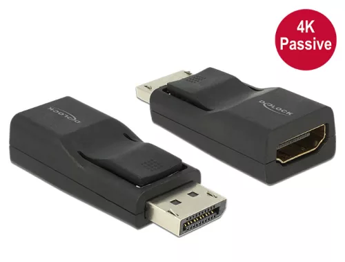 Delock Adapter Displayport 1.2-dugós csatlakozó > HDMI-csatlakozóhüvely 4K passzív, 3D, fekete (DL-65685)
