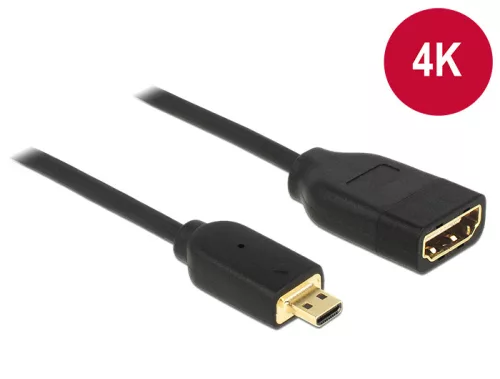 Delock kábel Gyors-sebességű HDMI Ethernettel - HDMI micro-D apa véggel / HDMI-A anya 3D 4K 20 cm (DL-65687)