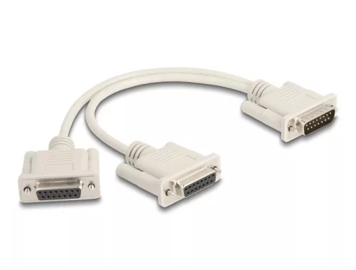 Delock Y osztott kábeles adapter D-Sub 15 tűs apa - 2 x D-Sub 15 tűs anya csavarokkal 30 cm (DL-65833)