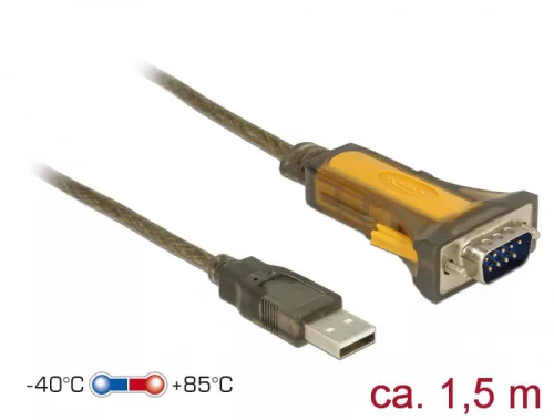 Delock Adapter USB 2.0 A-típusú dugó > 1 x kiterjesztett hőmérséklet tartományú soros RS-232 DB9 csa (DL-65840)