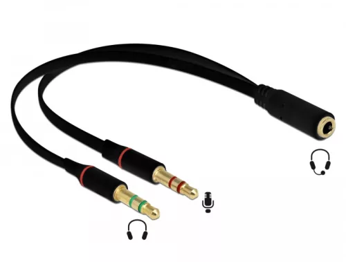 Delock Headset adapter 1 x 3,5 mm-es 4-tűs anya sztereo jack - 2 x 3,5 mm-es, 3-tűs apa sztereo jack (DL-65967)