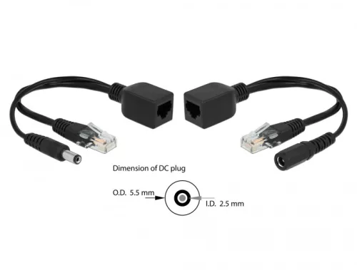 Delock Passzív PoE adapter készlet RJ45 DC 5,5 x 2,5 mm (DL-66024)