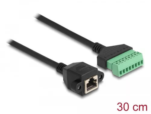 Delock RJ45 kábel Cat.6 anya - Terminal Block Adapter beépíthető, 30 cm hosszú, 2 részes (DL-66054)