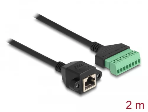 Delock RJ45 kábel Cat.6 anya - Terminal Block Adapter beépíthető, 2 m hosszú, 2 részes (DL-66060)