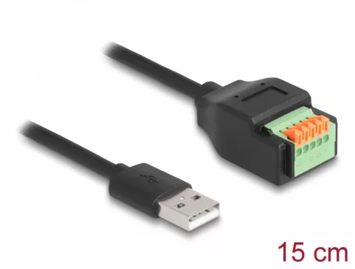 Delock A-típusú USB 2.0 kábel apa - terminal block adapter lenyomó gombbal 15 cm (DL-66061)