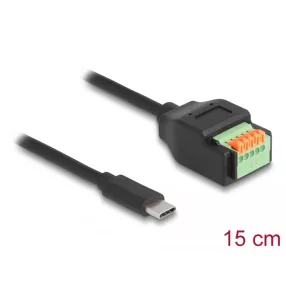   Delock ?USB Type-C 2.0 kábel apa - terminal block adapter lenyomó gombbal 15 cm (DL-66066)