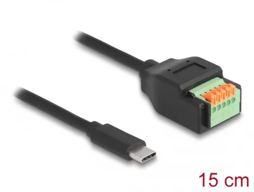 Delock ?USB Type-C 2.0 kábel apa - terminal block adapter lenyomó gombbal 15 cm (DL-66066)