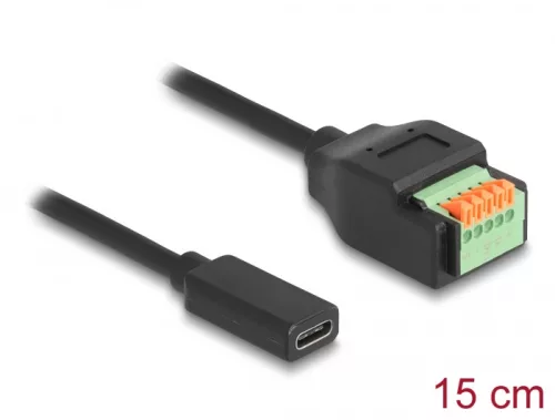 Delock ?USB Type-C 2.0 kábel anya - terminal block adapter lenyomó gombbal 15 cm (DL-66067)