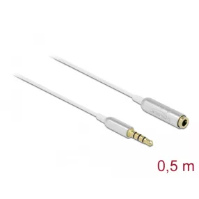   Delock Audio bővítő kábel sztereo jack 3,5 mm 4 tűs apa   anya, Ultra Slim 0,5 m, fehér (DL-66072)