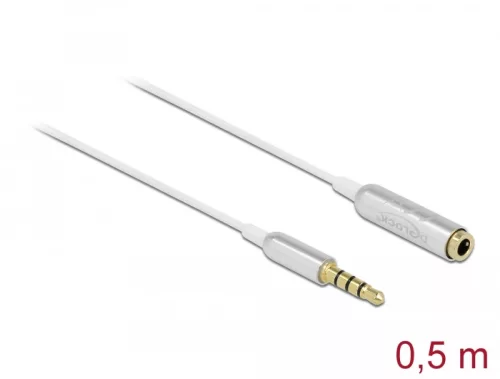 Delock Audio bővítő kábel sztereo jack 3,5 mm 4 tűs apa   anya, Ultra Slim 0,5 m, fehér (DL-66072)