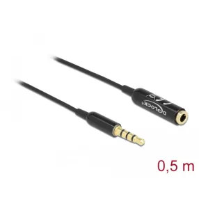   Delock Audio bővítő kábel sztereo jack 3,5 mm 4 tűs apa   anya Ultra Slim, 0,5 m, fekete (DL-66074)