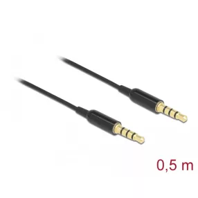   Delock Sztereo jack kábel 3,5 mm 4 tus apa- apa Ultra Slim, 0,5 m, fekete (DL-66075)